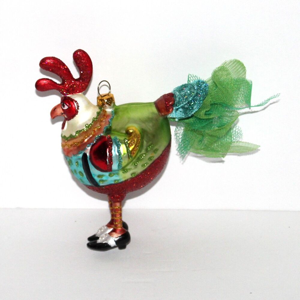 Rooster With Shoes Christmas Ornament glass figurine fun decor